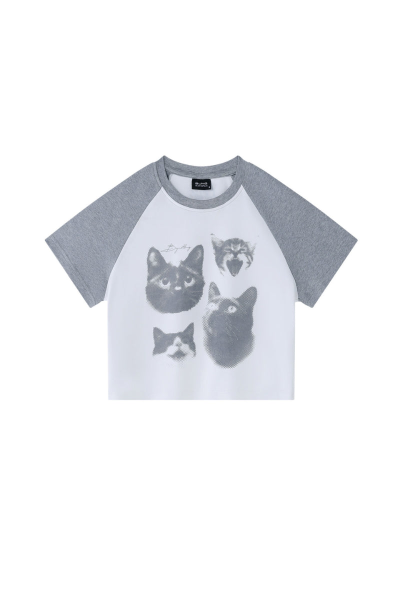 BJHG Women's Vintage Cat Print Crop Tee