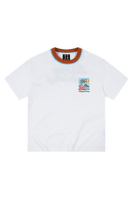 MEDM Contrast Knit Collar Embroidered Couple Tee