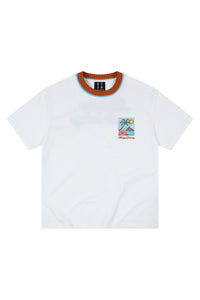 MEDM Contrast Knit Collar Embroidered Couple Tee