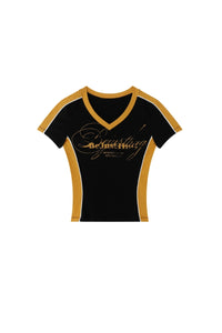 BJHG Women Retro V‑Neck T‑Shirt Summer Slim Waist Casual American Streetwear Top