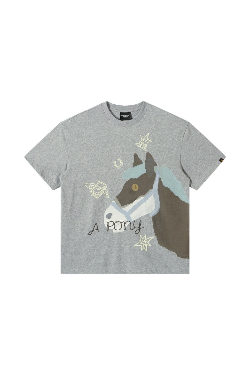 DangerousPeople DSP Pony Series Color‑Block Money‑Luck Pony Loose Tee