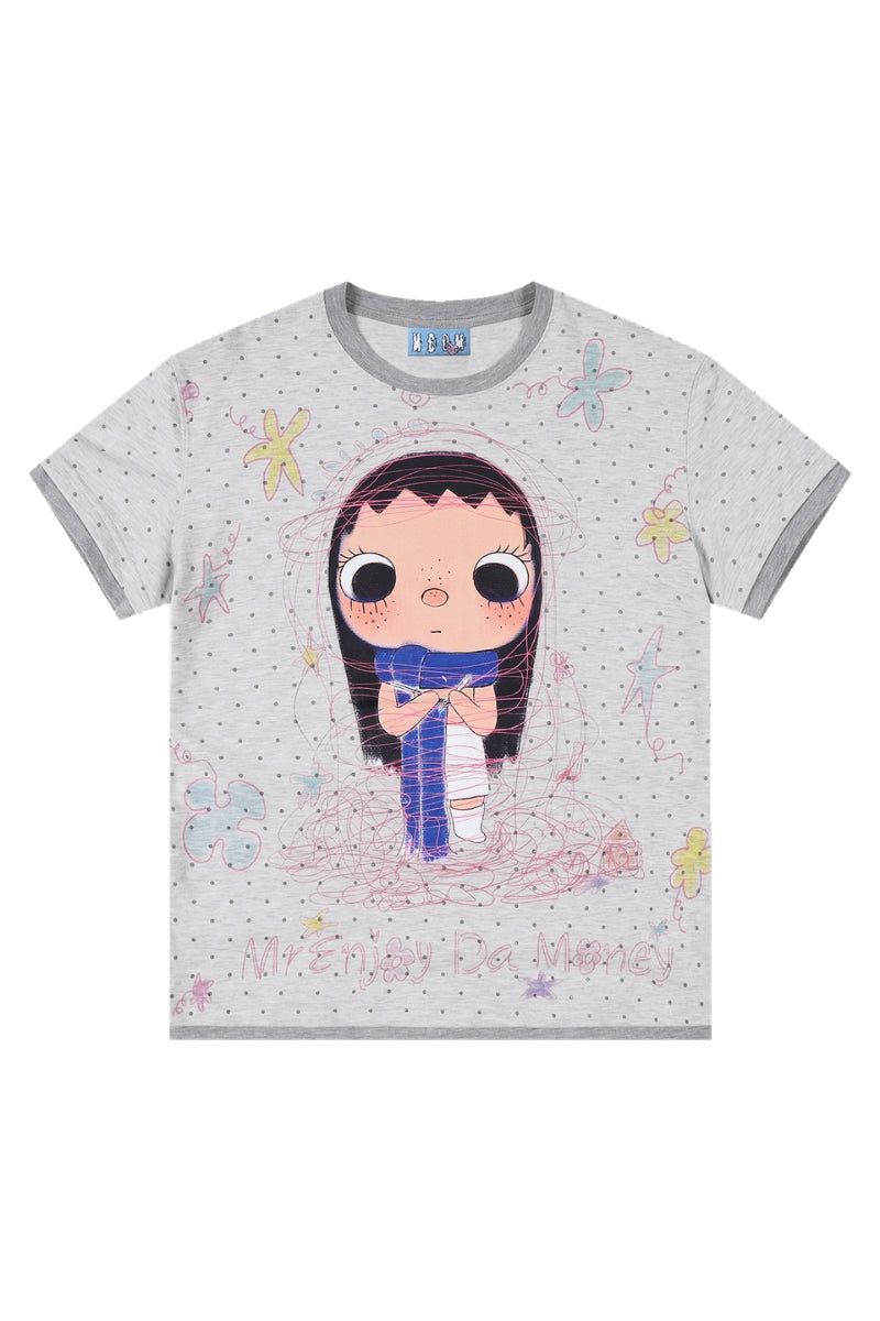 MEDM YUY Yu Contrast Trim Neck Cuff Women Cute Crew Neck T-Shirt