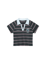 BJHG Summer New Women Cotton T‑Shirt Preppy Style Striped V‑Neck Slim Fit Fashion Top