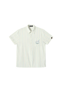 Dangerouspeople DSP｜Retro Music Cat Stripe Seersucker Short Sleeve Shirt
