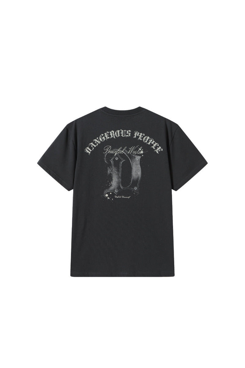 Dangerouspeople DSP Metallic D‑Letter Print T‑Shirt 100% Cotton Vintage Drop Shoulder Streetwear Tee