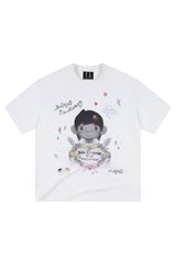 MEDM 3D Hand-Drawn Angel Print Loose Couple Tee