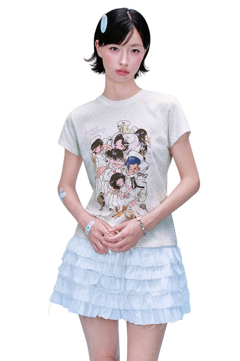 MEDM × Niaoyiyi | Nap Cartoon Polka Dot Slim Women Tee