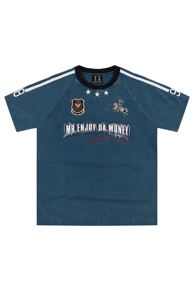 MEDM Denim Patch Embroidery Washed Tee