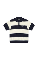 Dangerouspeople DSP Hollow‑Out Embroidery Spliced Stripe Loose Polo Tee