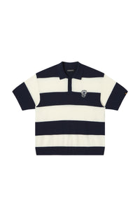 Dangerouspeople DSP Hollow‑Out Embroidery Spliced Stripe Loose Polo Tee
