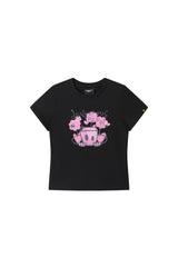 DangerousPeople DSP Glitter Mini‑D Print Tee Slim Fit Sweet‑Cool Women T‑Shirt