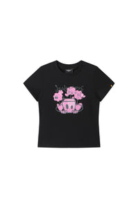 DangerousPeople DSP Glitter Mini‑D Print Tee Slim Fit Sweet‑Cool Women T‑Shirt