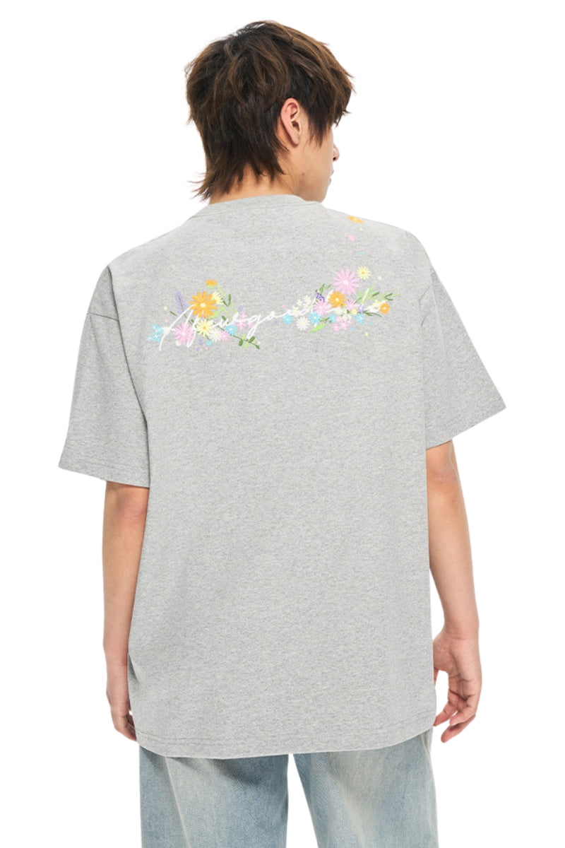 AFGK | Floral Embroidered Heavyweight Tee, American Casual Unisex T-Shirt