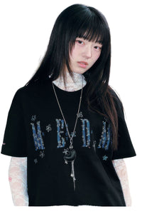 MEDM × YUY Jade Blue Floral Back Graphic Crew Neck Tee