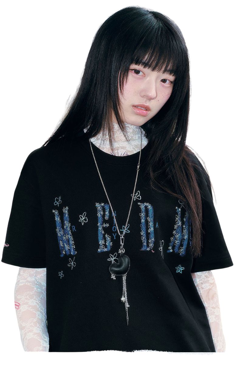 MEDM × YUY Jade Blue Floral Back Graphic Crew Neck Tee