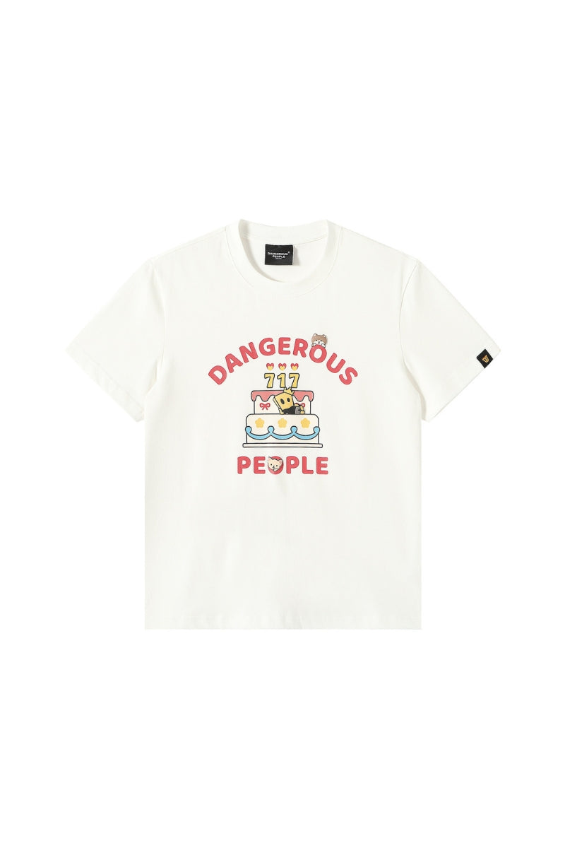 DangerousPeople DSP｜Fun Cartoon Mini‑D Print Heavyweight 100% Cotton Drop‑Shoulder T‑Shirt