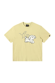 Dangerouspeople DSP Cording Embroidery Letter Puppy T‑Shirt Loose Casual Streetwear Unisex Tee