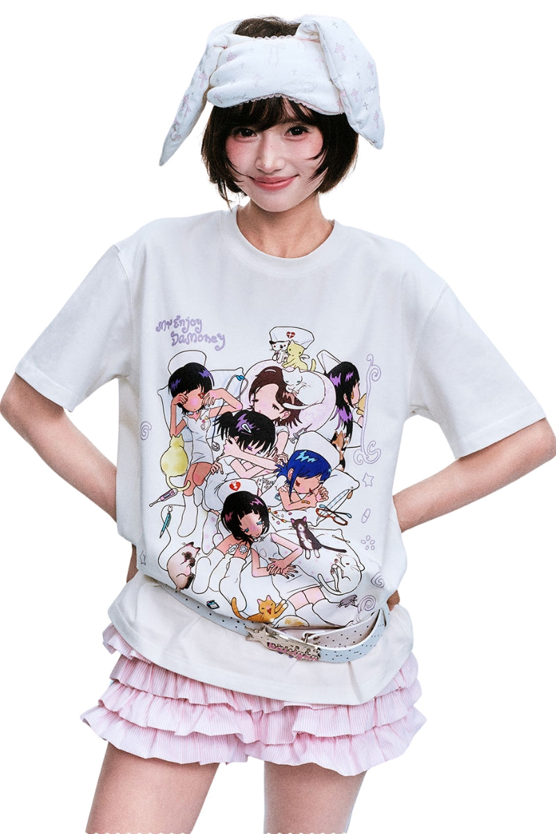 MEDM × Niaoyiyi | Nap Cartoon Versatile Women Crew Tee