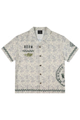 MEDM All Over Dollar Print Cuban Collar Embroidered Shirt