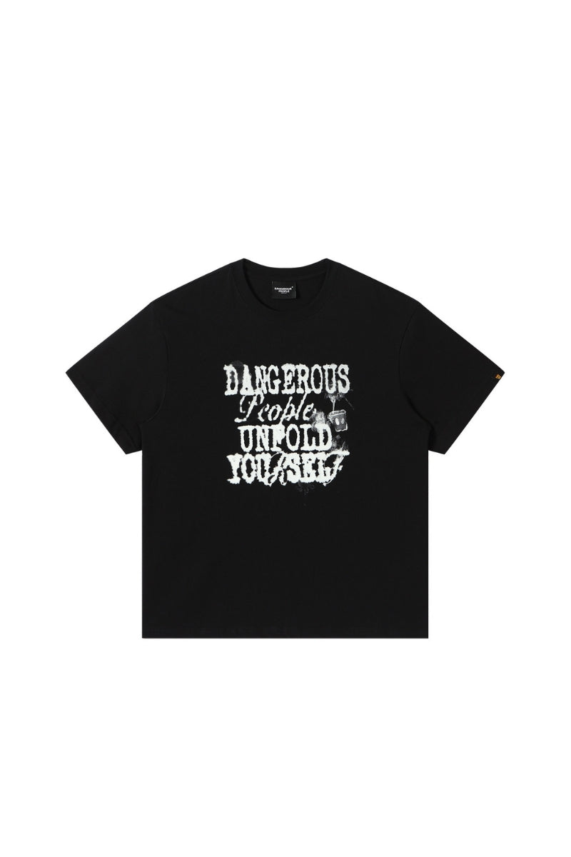 Dangerouspeople DSP Gradient Letter Print T‑Shirt Summer Unisex Couple Streetwear Tee