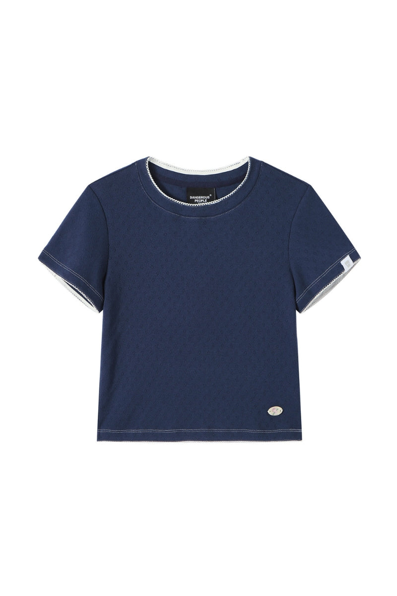 DangerousPeople DSP Rose Badge Stretch Lace Cotton Tee