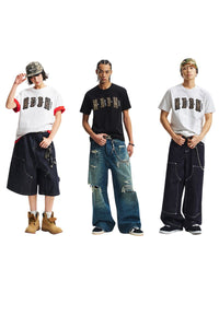 MEDM double skin leopard print chest four-word short sleeve T