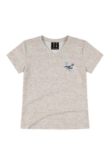 MEDM Cropped V-Neck Star Swirl Patch Embroidery Slim Top
