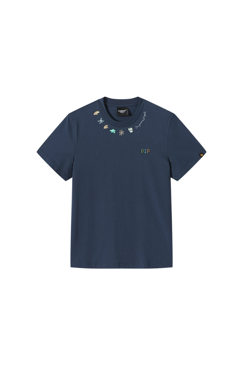 Dangerouspeople DSP Embroidery Flower Beaded Sorona Cool‑Touch T‑Shirt