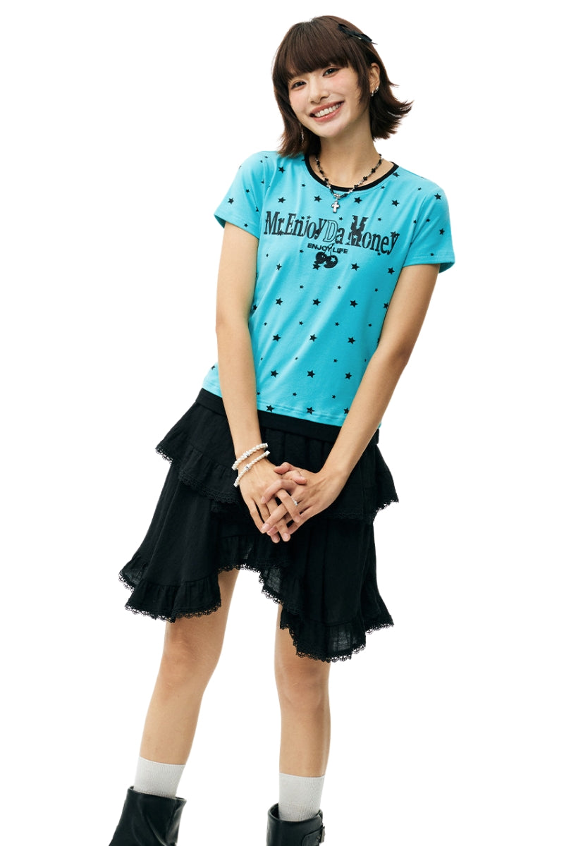 MEDM Fake Two-piece Star Polka Dot Women Tee