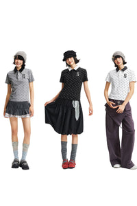 MEDM Fake Two-Piece Polka Dot Short-Sleeve POLO