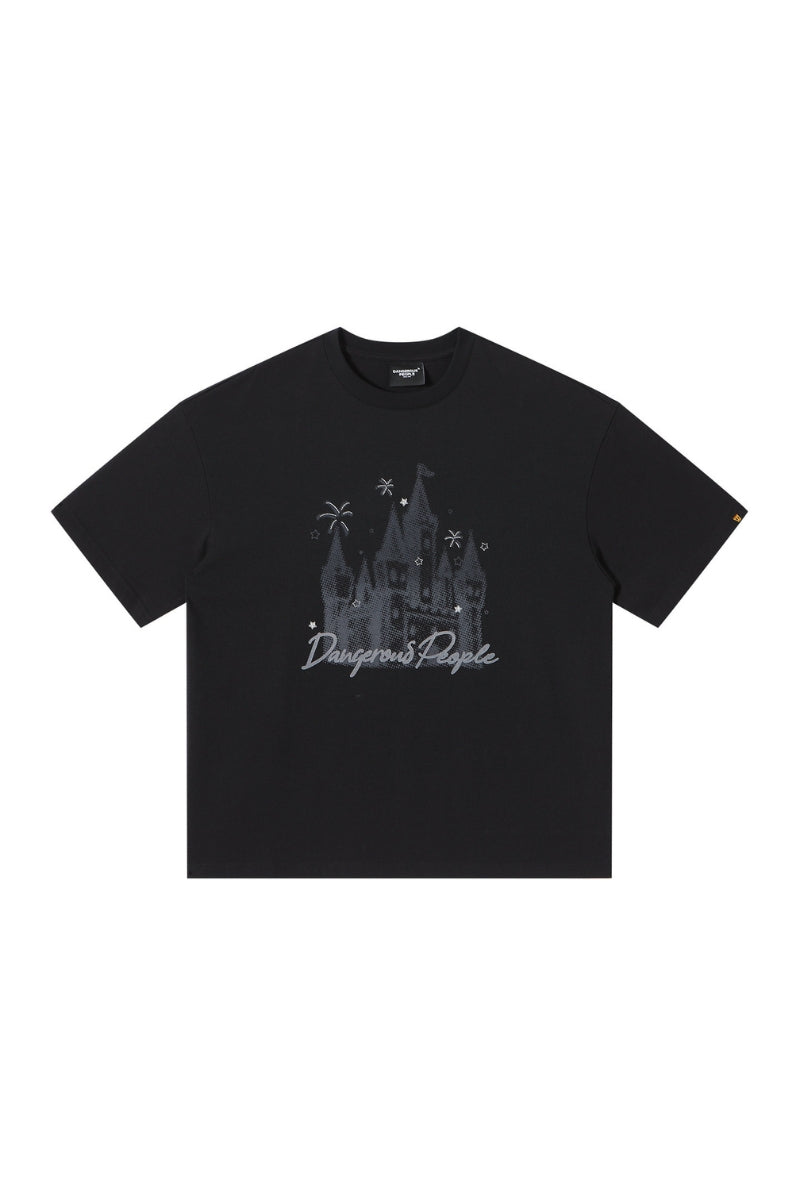 Dangerouspeople DSP Small‑D Castle Firework Embroidery Loose Tee