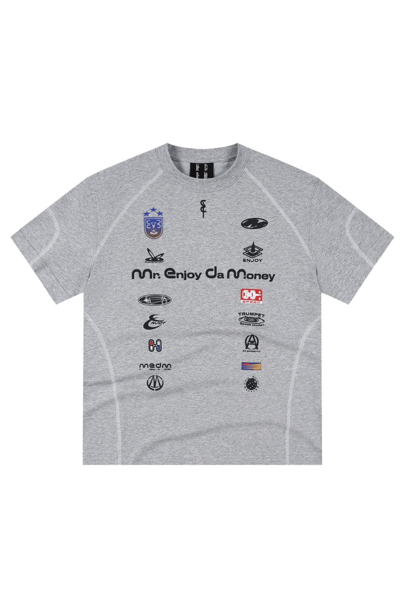 MEDM Logo Stitched Raglan Loose Casual T-Shirt