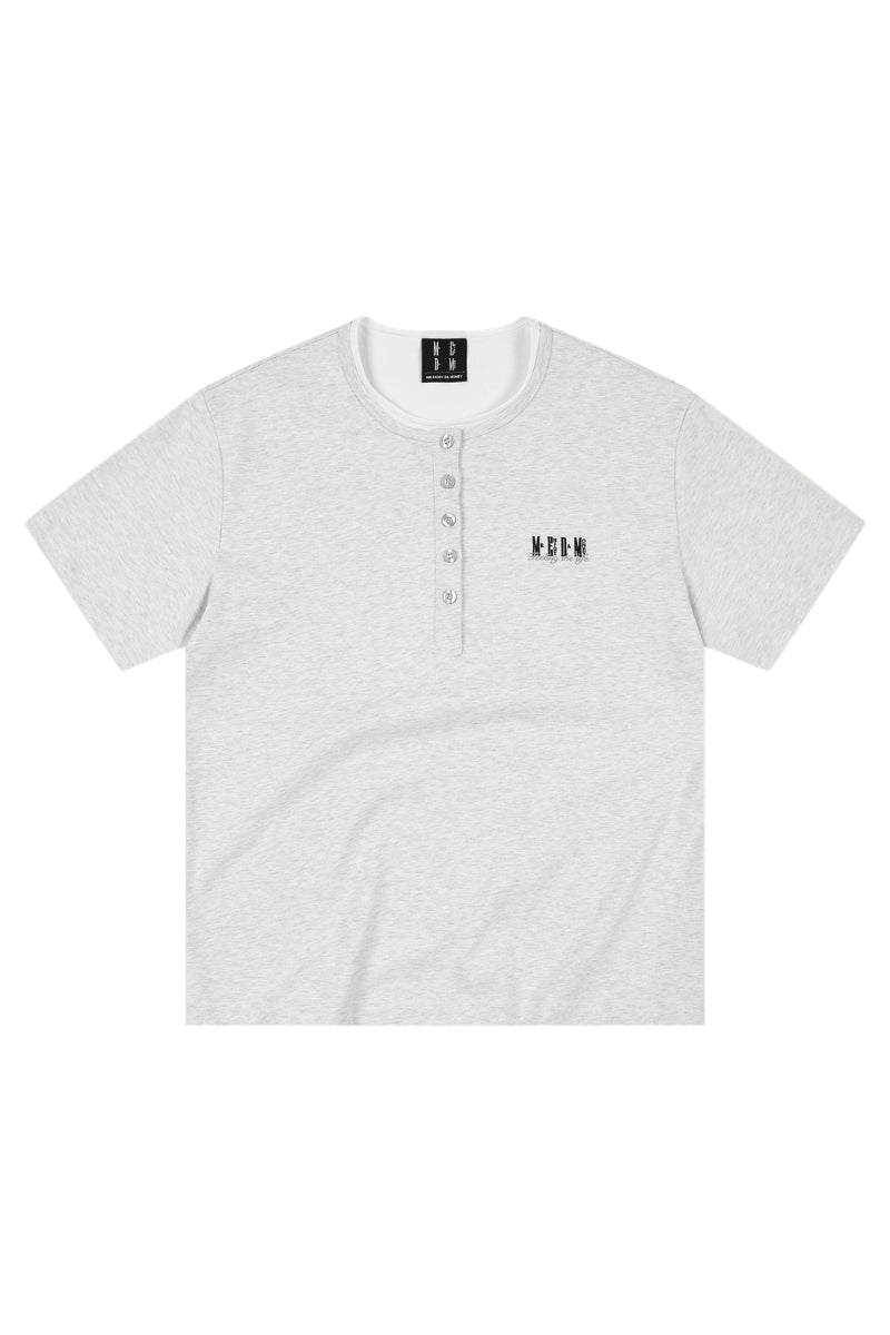 MEDM Henley Embroidery Fake Two-Piece Tee