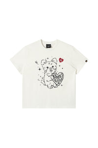 Dangerouspeople DSP Cat Dog Heart Print Drop‑Shoulder Unisex T‑Shirt