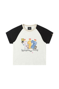 DangerousPeople｜Fun Letter Print Color‑Block Raglan Cotton T‑Shirt
