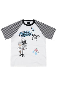 MEDM Striped Cartoon Animal Loose Short Sleeve Tee