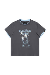 DangerousPeople DSP｜Color‑Block Splicing Hand‑Drawn Bear Print Sorona Quick‑Dry T‑Shirt