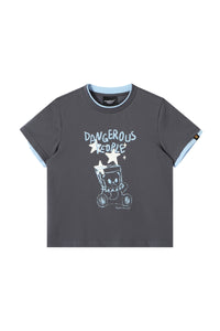 DangerousPeople DSP｜Color‑Block Splicing Hand‑Drawn Bear Print Sorona Quick‑Dry T‑Shirt