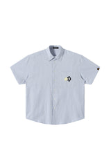 Dangerouspeople DSP｜Puzzle Patch Gingham Drop‑Shoulder Short Sleeve Shirt