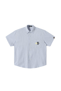 Dangerouspeople DSP｜Puzzle Patch Gingham Drop‑Shoulder Short Sleeve Shirt