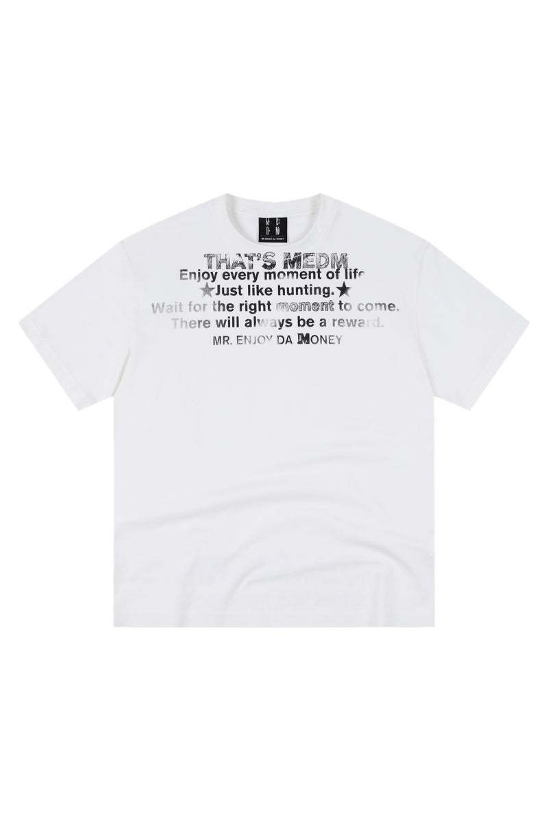 MEDM Vintage Letter Print Split Hem Unisex T-Shirt