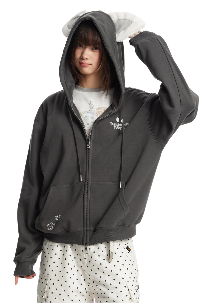 Dangerouspeople｜Double Zip Furry Ear Hoodie Streetwear