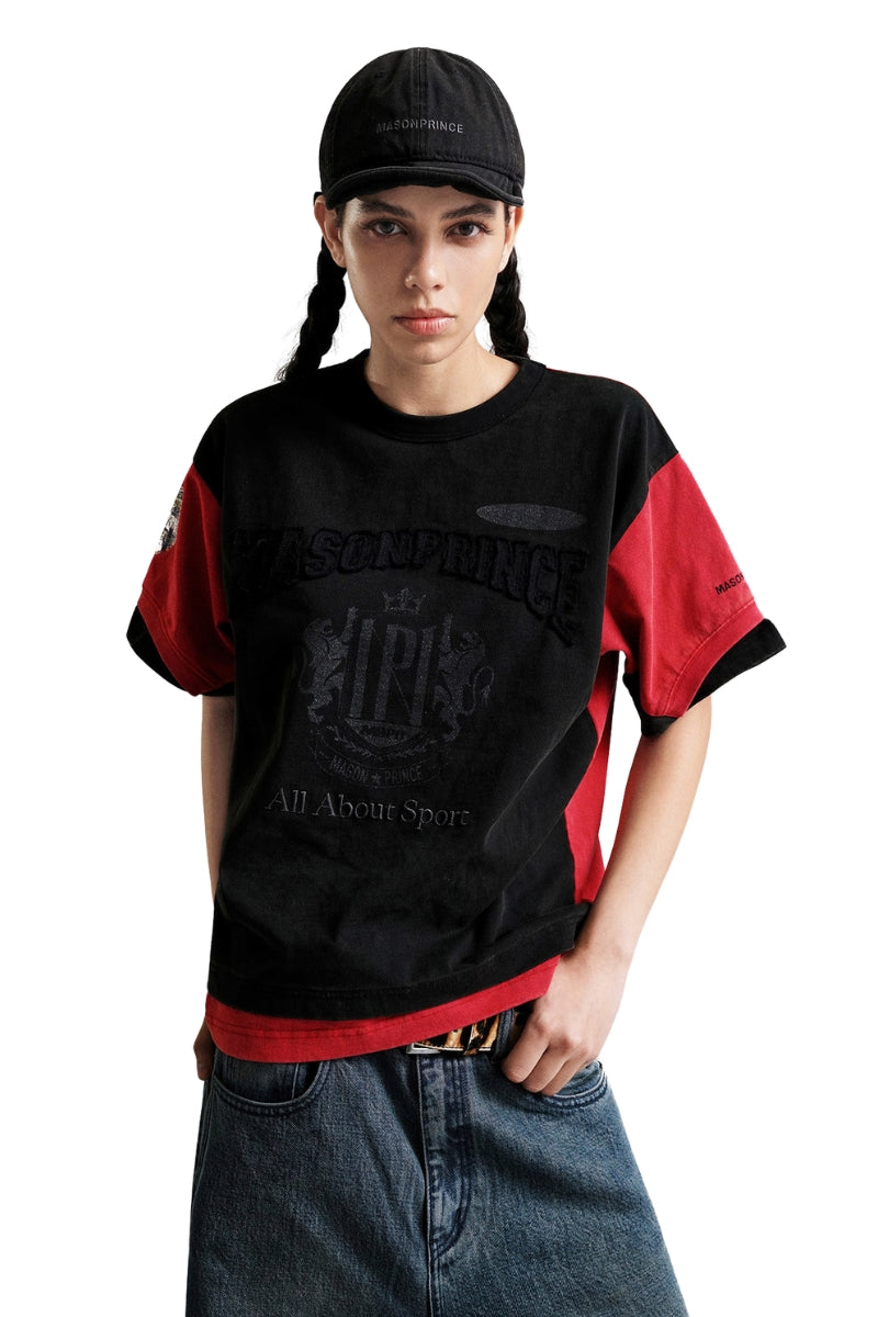 MASONPRINCE Retro Patchwork Print Color Block Tee