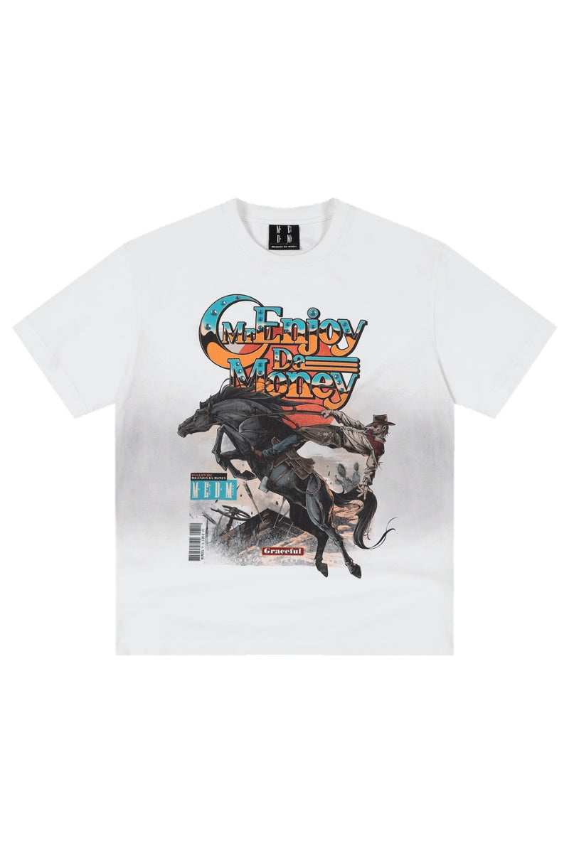MEDM Men American Vintage Cowboy Rhinestone Print T-Shirt