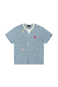 Dangerouspeople DSP Fun Embroidery Dessert Stripe Drop‑Shoulder Unisex T‑Shirt