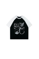 BJHG Unisex Emotional Kitty Print Couple Tee