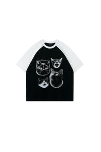 BJHG Unisex Emotional Kitty Print Couple Tee