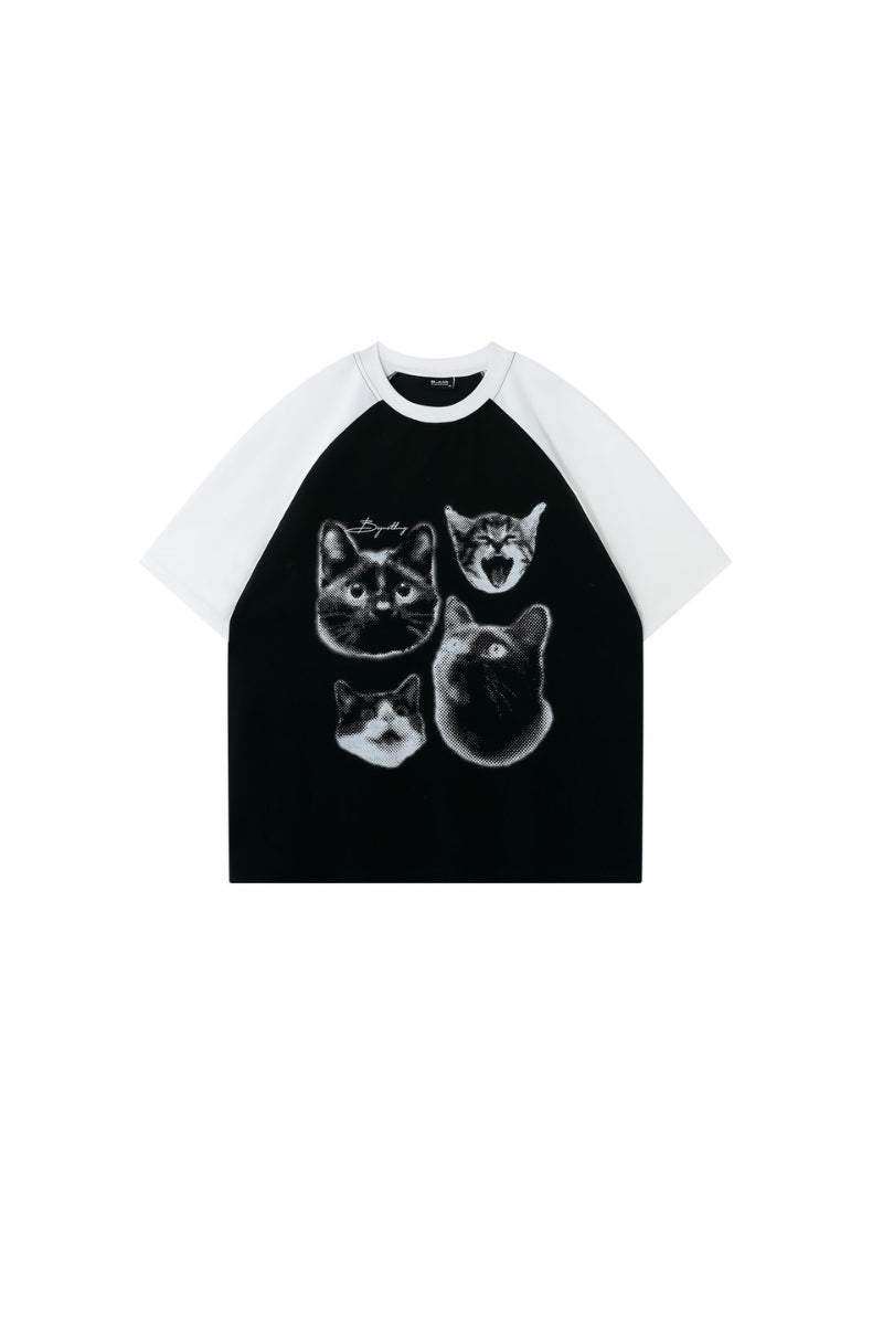 BJHG Unisex Emotional Kitty Print Couple Tee