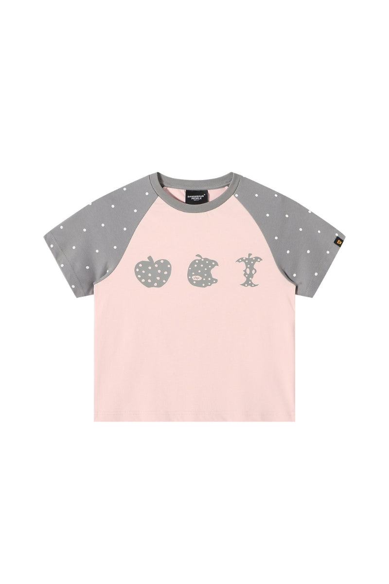 Dangerouspeople DSP Cute Polka‑Dot Apple Raglan Sleeve Sorona Short Sleeve Tee