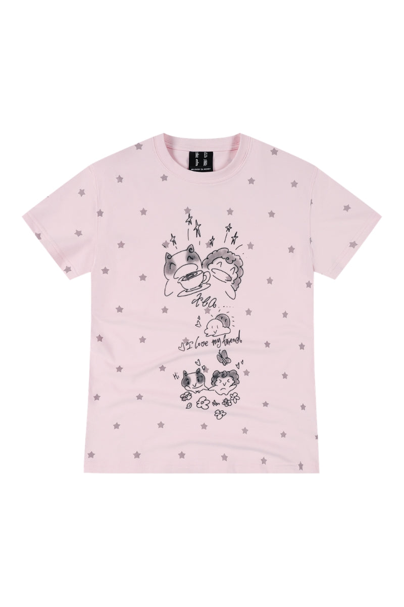 MEDM Star Print Crew Neck Loose Casual T-Shirt